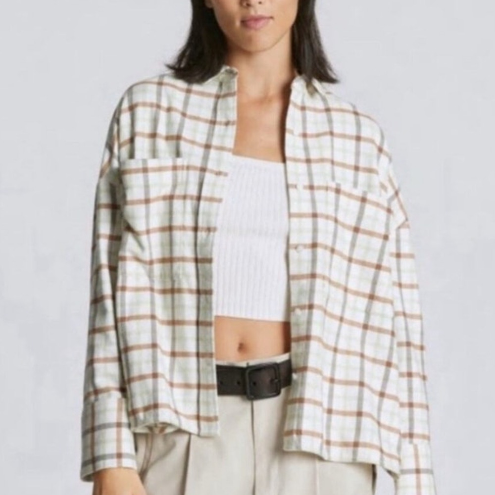 Everlane Button Down Boxy Flannel Shirt in brown plaid Size S